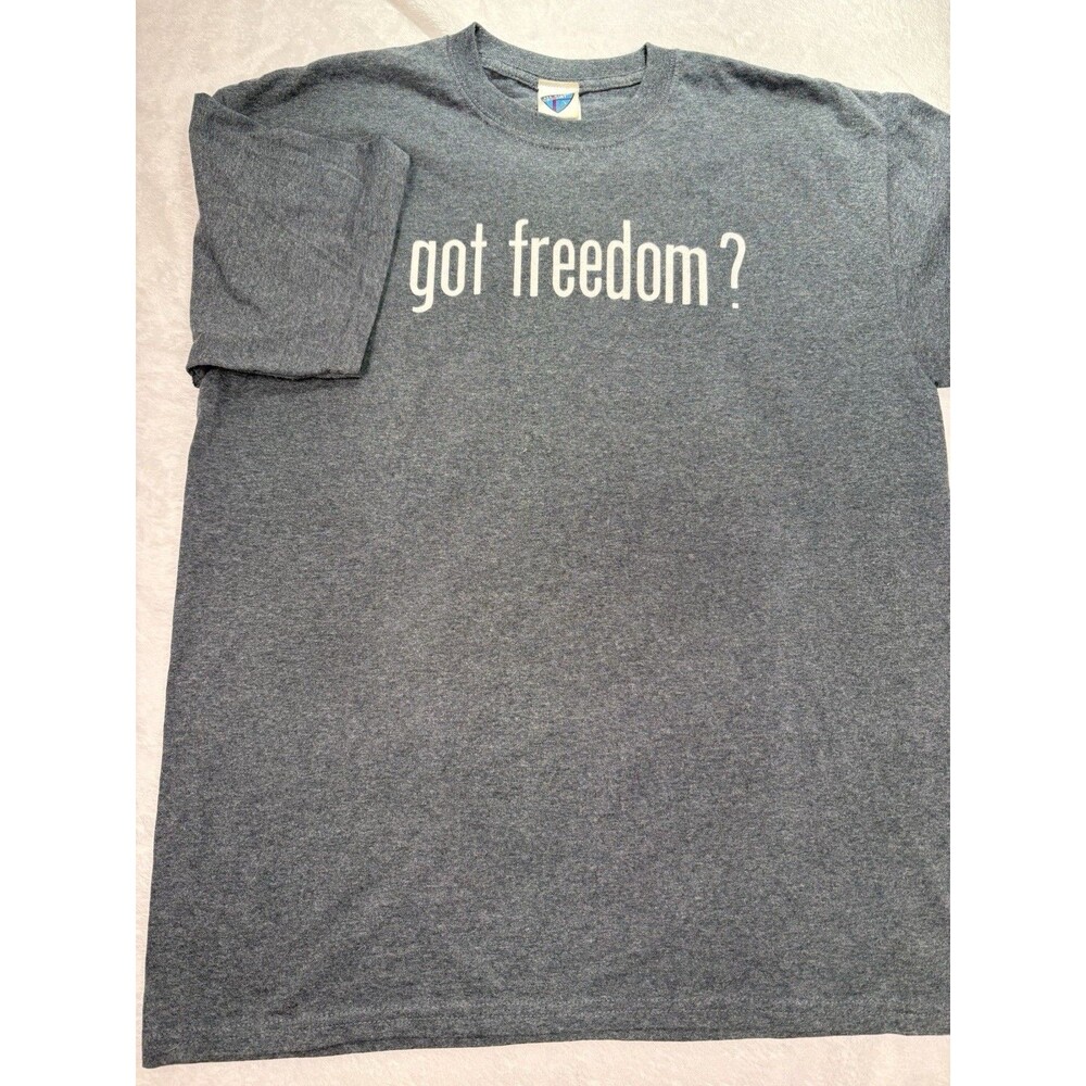 Got Freedom T Shirt Men's L Grey Patriot USS Midway Aircraft Carrier Navy USA